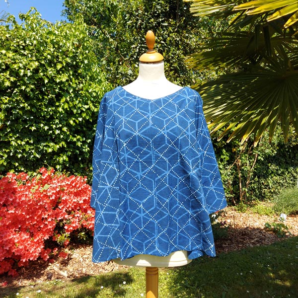 Tunique Miami bleue en coton forme trapèze avec motifs