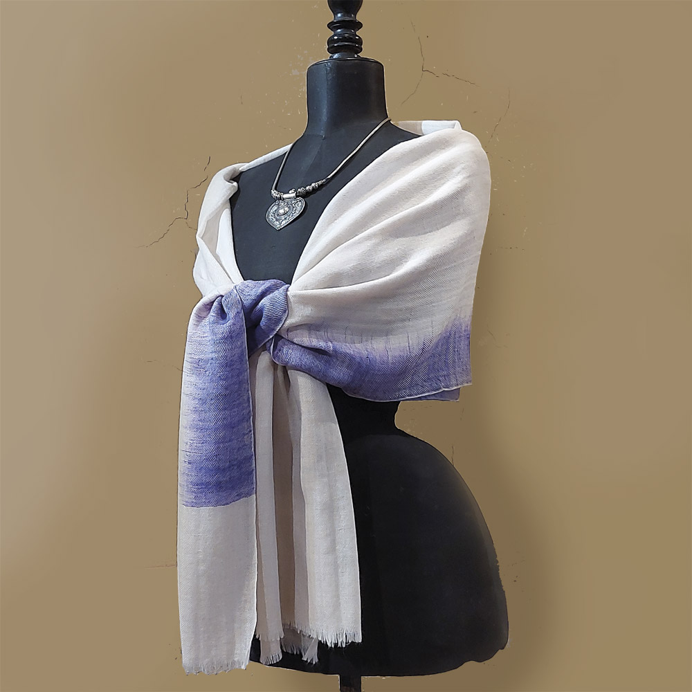 étole mixte cachemire pashmina écru et violette ikat