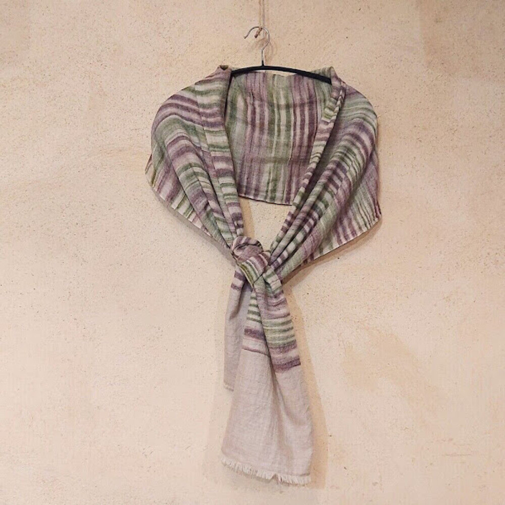 Etole mixte pashmina rayures vert prune écru