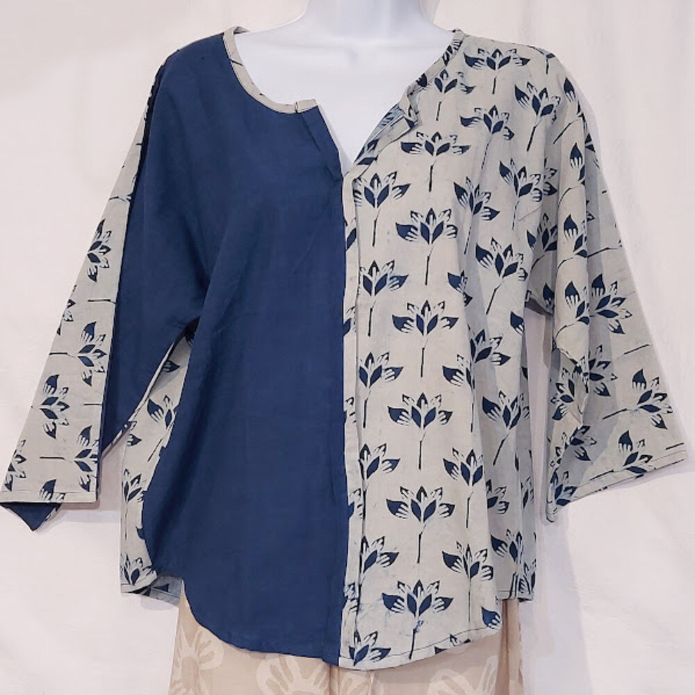 ibiza bleu blanc face 1k Blouse Ibiza deux plis