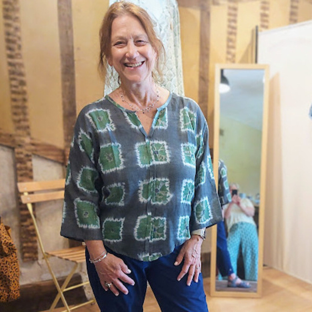 top ibiza encre vert usa face 1k Blouse Ibiza deux plis