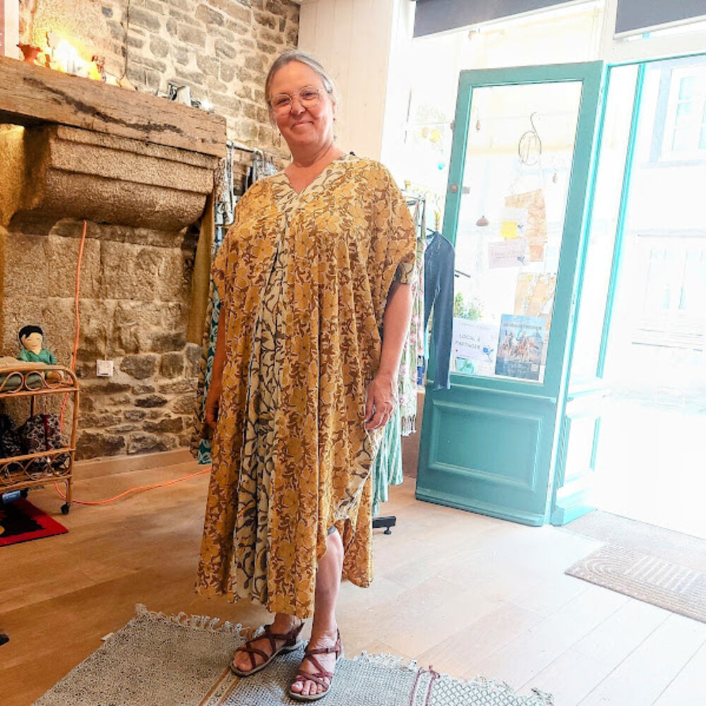 Robe longue Malaga deux motifs avec pli