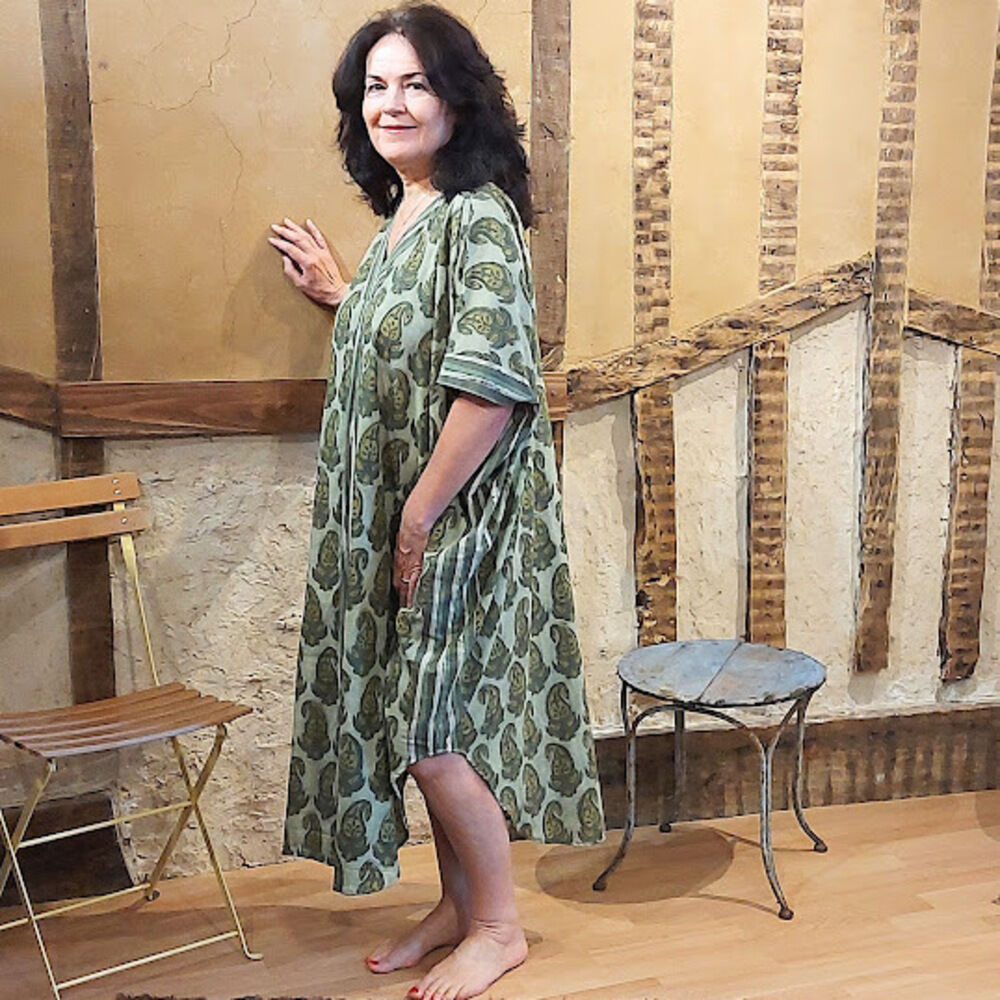 Muriel Malaga 3 1k Robe longue Malaga deux motifs avec pli