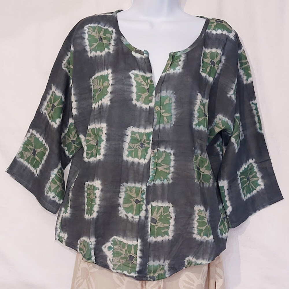 Ibiza encre vert face 1k Blouse Ibiza deux plis