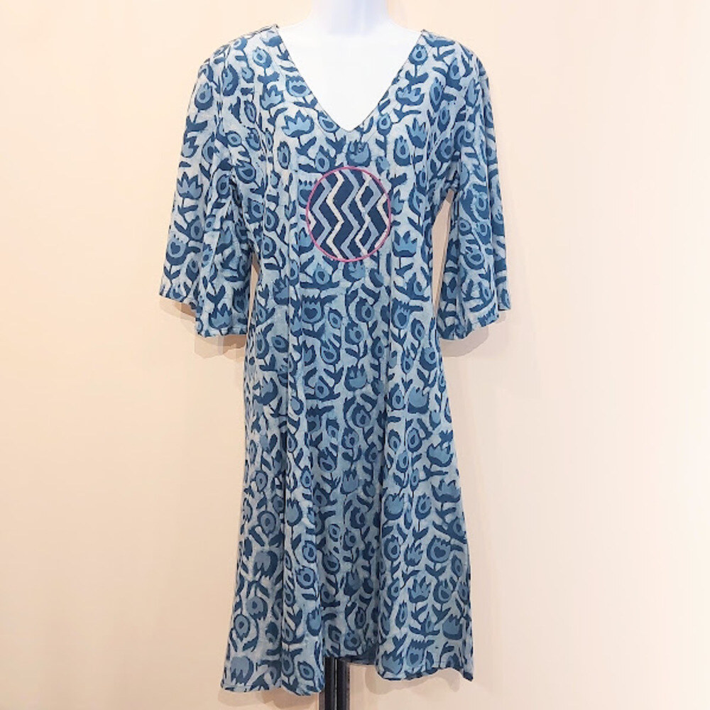 KIMONO FLEURS BLEU FACE 1K Robe Kimono mi-longue
