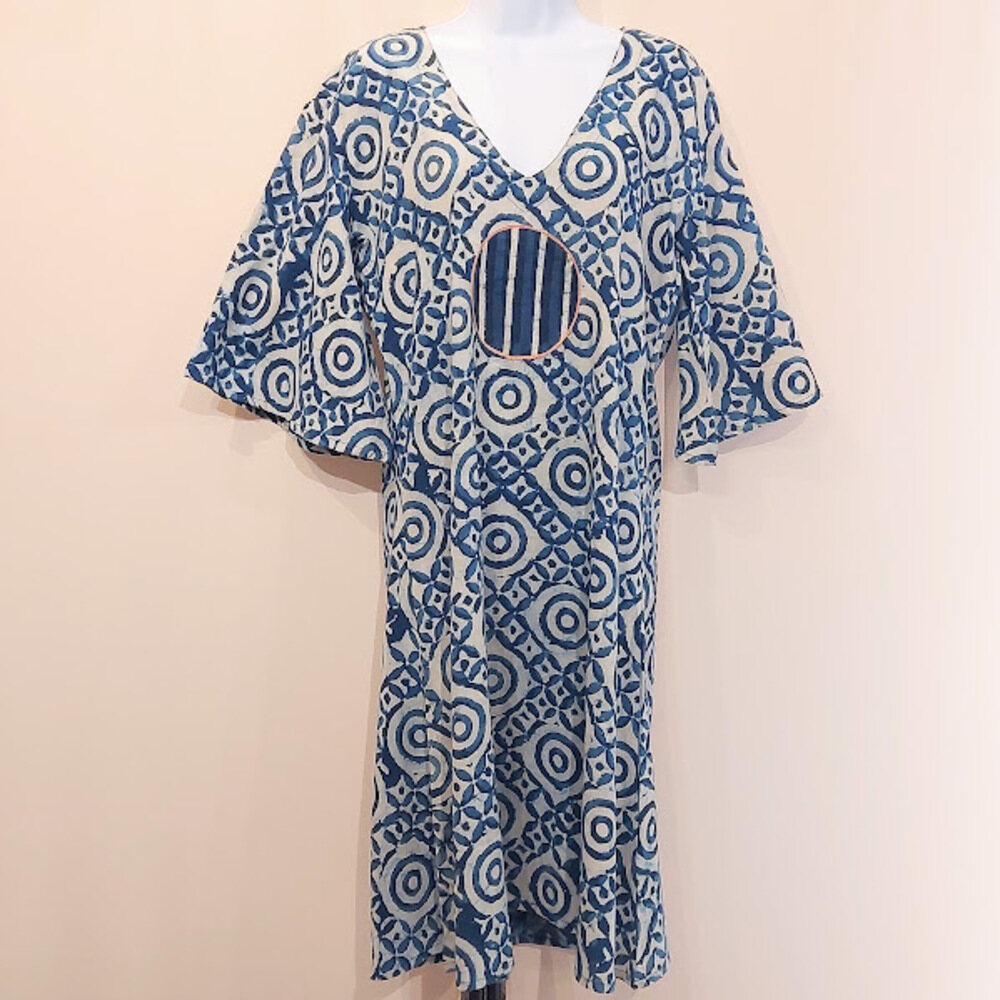 KIMONO RONDS BLEU FACE 1K Robe Kimono mi-longue
