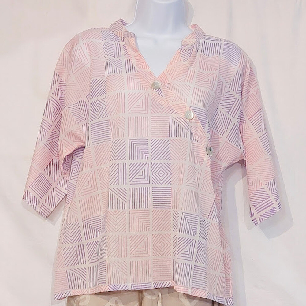 india géometrique rose et mauve 1k Top India à boutons en diagonale