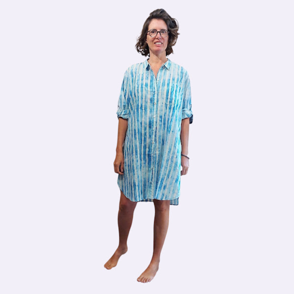cliente robe chemise bleu 1k Robe Chemise rayée estivale