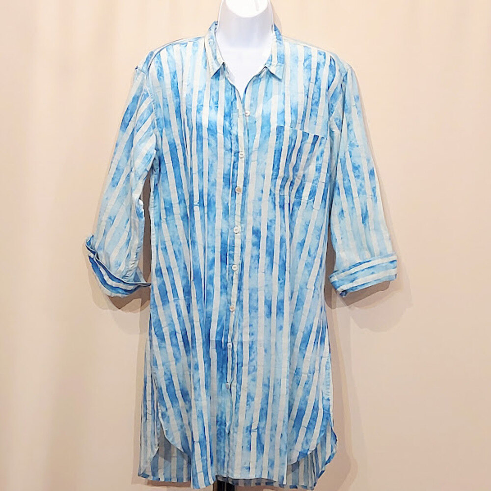 robe chemise bleu face 1k Robe Chemise rayée estivale