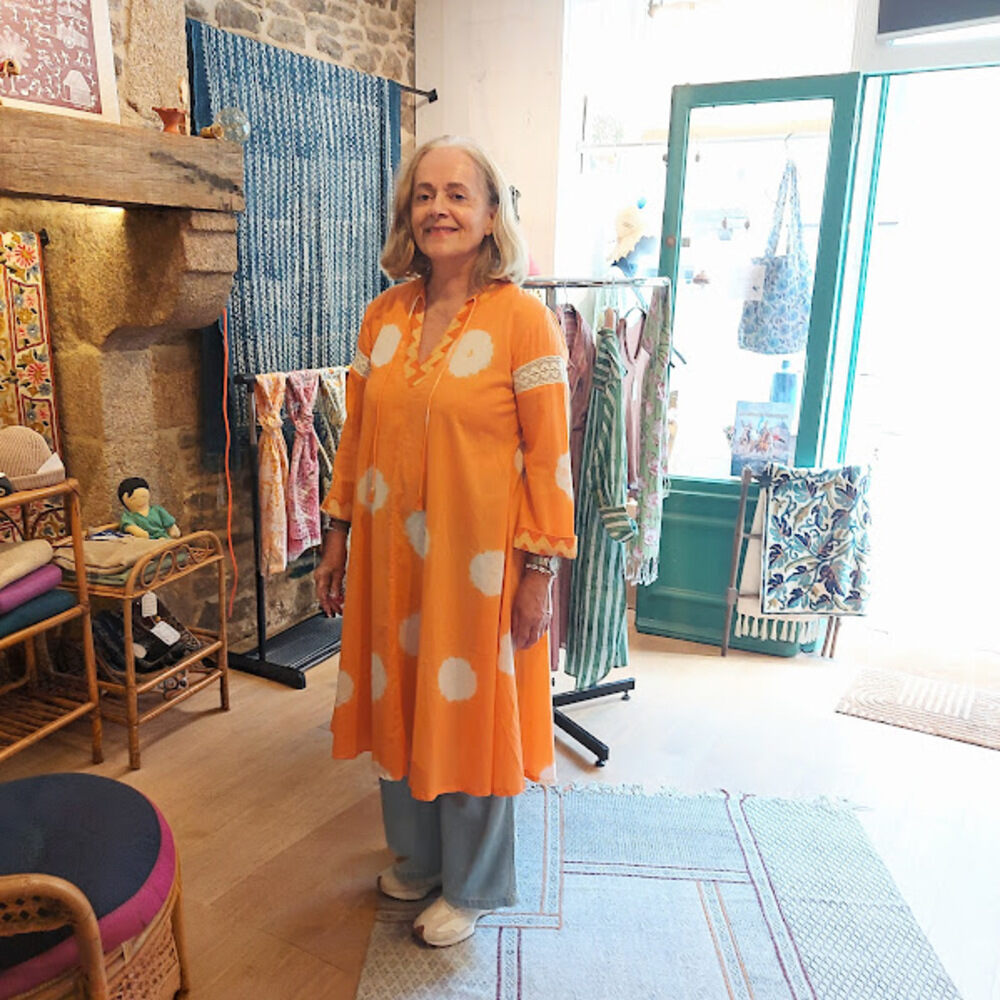 sundress avec manche orange clie 1k Robe tunique mi longue avec manches